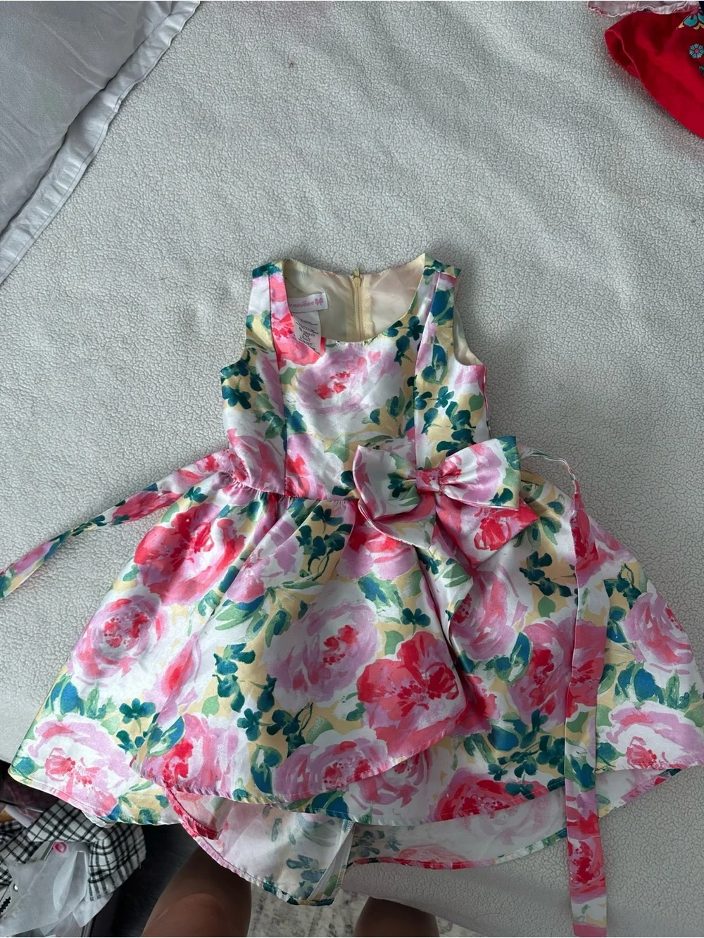 Bonnie Jean Floral Pink & Green Party Dress for Girls - Bow Waist